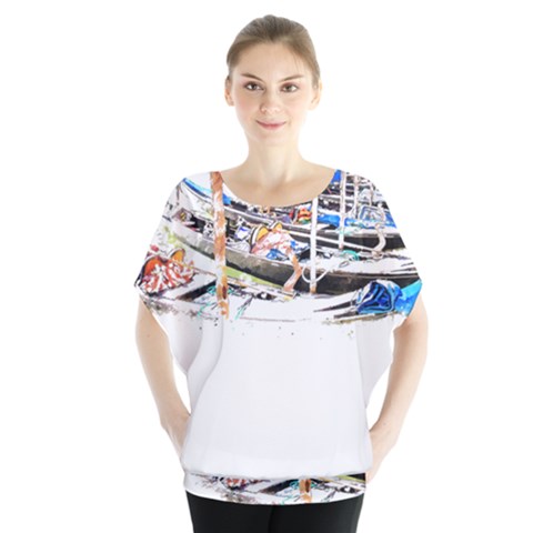 Venice T- Shirt Venice Voyage Art Digital Painting Watercolor Discovery T- Shirt (5) Batwing Chiffon Blouse by ZUXUMI