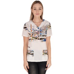 Venice T- Shirt Venice Voyage Art Digital Painting Watercolor Discovery T- Shirt (5) Women s V-neck Scrub Top