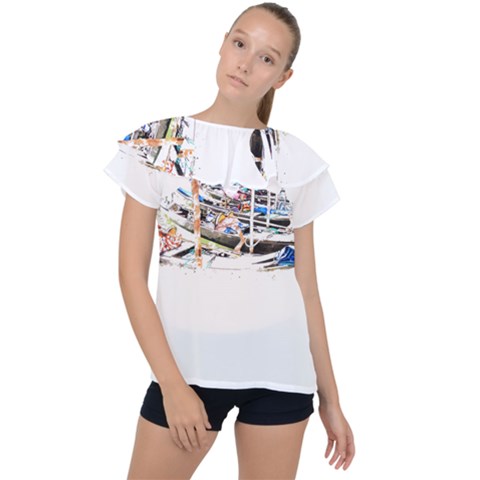 Venice T- Shirt Venice Voyage Art Digital Painting Watercolor Discovery T- Shirt (5) Ruffle Collar Chiffon Blouse by ZUXUMI