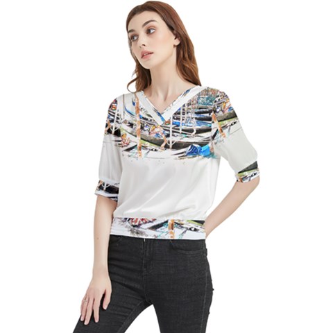 Venice T- Shirt Venice Voyage Art Digital Painting Watercolor Discovery T- Shirt (5) Quarter Sleeve Blouse by ZUXUMI