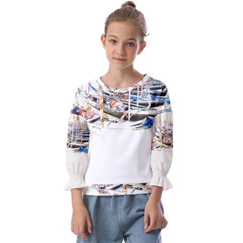 Venice T- Shirt Venice Voyage Art Digital Painting Watercolor Discovery T- Shirt (5) Kids  Cuff Sleeve Top by ZUXUMI