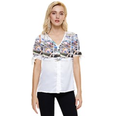 Venice T- Shirt Venice Voyage Art Digital Painting Watercolor Discovery T- Shirt (5) Bow Sleeve Button Up Top by ZUXUMI