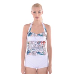 Venice T- Shirt Venice Voyage Art Digital Painting Watercolor Discovery T- Shirt Boyleg Halter Swimsuit  by ZUXUMI