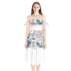 Venice T- Shirt Venice Voyage Art Digital Painting Watercolor Discovery T- Shirt Shoulder Tie Bardot Midi Dress by ZUXUMI