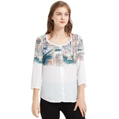 Venice T- Shirt Venice Voyage Art Digital Painting Watercolor Discovery T- Shirt Chiffon Quarter Sleeve Blouse by ZUXUMI