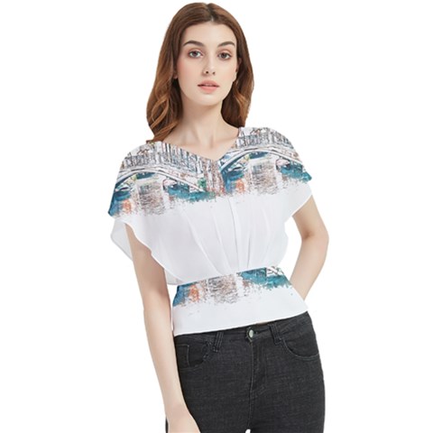 Venice T- Shirt Venice Voyage Art Digital Painting Watercolor Discovery T- Shirt Butterfly Chiffon Blouse by ZUXUMI