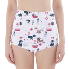 Veterinarian Gift T- Shirt Veterinary Medicine, Happy And Healthy Friends    Pattern    Coral Backgr High-waisted Bikini Bottoms by ZUXUMI