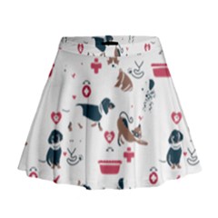 Veterinarian Gift T- Shirt Veterinary Medicine, Happy And Healthy Friends    Pattern    Coral Backgr Mini Flare Skirt by ZUXUMI