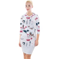 Veterinarian Gift T- Shirt Veterinary Medicine, Happy And Healthy Friends    Pattern    Coral Backgr Quarter Sleeve Hood Bodycon Dress