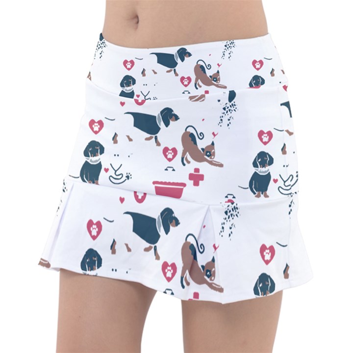 Veterinarian Gift T- Shirt Veterinary Medicine, Happy And Healthy Friends    Pattern    Coral Backgr Classic Tennis Skirt