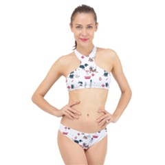 Veterinarian Gift T- Shirt Veterinary Medicine, Happy And Healthy Friends    Pattern    Coral Backgr High Neck Bikini Set by ZUXUMI