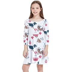 Veterinarian Gift T- Shirt Veterinary Medicine, Happy And Healthy Friends    Pattern    Coral Backgr Kids  Quarter Sleeve Skater Dress by ZUXUMI