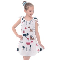 Veterinarian Gift T- Shirt Veterinary Medicine, Happy And Healthy Friends    Pattern    Coral Backgr Kids  Tie Up Tunic Dress by ZUXUMI