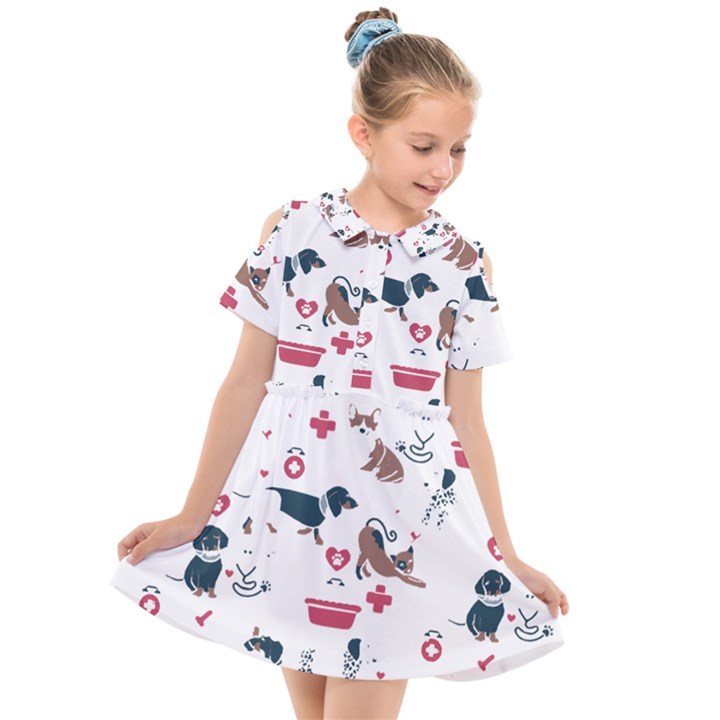 Veterinarian Gift T- Shirt Veterinary Medicine, Happy And Healthy Friends    Pattern    Coral Backgr Kids  Short Sleeve Shirt Dress