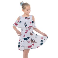 Veterinarian Gift T- Shirt Veterinary Medicine, Happy And Healthy Friends    Pattern    Coral Backgr Kids  Shoulder Cutout Chiffon Dress by ZUXUMI