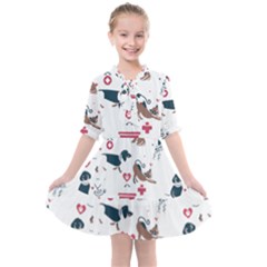 Veterinarian Gift T- Shirt Veterinary Medicine, Happy And Healthy Friends    Pattern    Coral Backgr Kids  All Frills Chiffon Dress by ZUXUMI