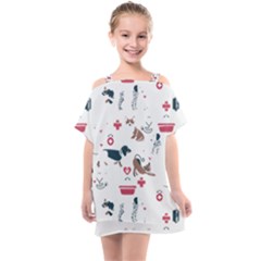 Veterinarian Gift T- Shirt Veterinary Medicine, Happy And Healthy Friends    Pattern    Coral Backgr Kids  One Piece Chiffon Dress by ZUXUMI