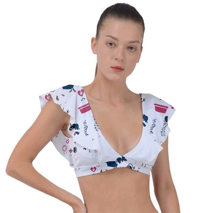 Veterinarian Gift T- Shirt Veterinary Medicine, Happy And Healthy Friends    Pattern    Coral Backgr Plunge Frill Sleeve Bikini Top