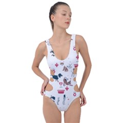 Veterinarian Gift T- Shirt Veterinary Medicine, Happy And Healthy Friends    Pattern    Coral Backgr Side Cut Out Swimsuit by ZUXUMI