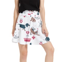 Veterinarian Gift T- Shirt Veterinary Medicine, Happy And Healthy Friends    Pattern    Coral Backgr Waistband Skirt