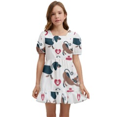 Veterinarian Gift T- Shirt Veterinary Medicine, Happy And Healthy Friends    Pattern    Coral Backgr Kids  Short Sleeve Dolly Dress by ZUXUMI