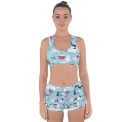 Veterinarian Medicine T- Shirt Veterinary Medicine, Happy And Healthy Friends    Aqua Background Red Racerback Boyleg Bikini Set by ZUXUMI