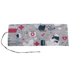 Veterinarian Medicine T- Shirt Veterinary Medicine, Happy And Healthy Friends    Grey Background Red Roll Up Canvas Pencil Holder (s) by ZUXUMI