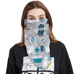 Veterinarian Medicine T- Shirt Veterinary Medicine, Happy And Healthy Friends    Grey Background Tur Face Covering Bandana (triangle) by ZUXUMI