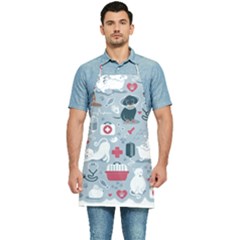 Veterinarian Medicine T- Shirt Veterinary Medicine, Happy And Healthy Friends    Pastel Blue Backgro Kitchen Apron by ZUXUMI