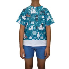 Veterinarian Medicine T- Shirt Veterinary Medicine, Happy And Healthy Friends    Turquoise Backgroun Kids  Short Sleeve Swimwear by ZUXUMI