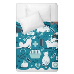 Veterinarian Medicine T- Shirt Veterinary Medicine, Happy And Healthy Friends    Turquoise Backgroun Duvet Cover Double Side (single Size) by ZUXUMI