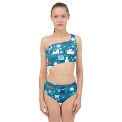 Veterinarian Medicine T- Shirt Veterinary Medicine, Happy And Healthy Friends    Turquoise Backgroun Spliced Up Two Piece Swimsuit by ZUXUMI