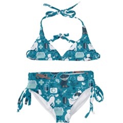 Veterinarian Medicine T- Shirt Veterinary Medicine, Happy And Healthy Friends    Turquoise Backgroun Kids  Classic Bikini Set by ZUXUMI