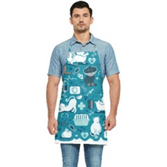 Veterinarian Medicine T- Shirt Veterinary Medicine, Happy And Healthy Friends    Turquoise Backgroun Kitchen Apron by ZUXUMI