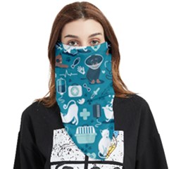 Veterinarian Medicine T- Shirt Veterinary Medicine, Happy And Healthy Friends    Turquoise Backgroun Face Covering Bandana (triangle) by ZUXUMI