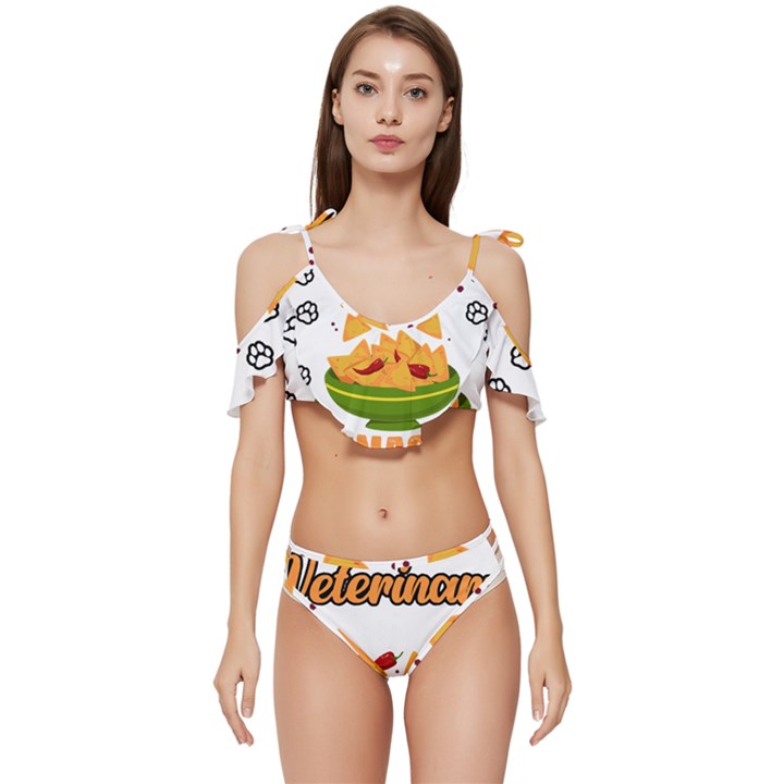 Veterinary Medicine T- Shirt Funny Will Give Veterinary Advice For Nachos Vet Med Worker T- Shirt Ruffle Edge Tie Up Bikini Set	