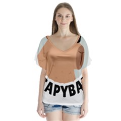 Capybara T- Shirt Be As Cool As A Capybara- A Cute Funny Capybara Wearing Sunglasses T- Shirt Yoga Reflexion Pose T- Shirtyoga Reflexion Pose T- Shirt V-neck Flutter Sleeve Top by hizuto