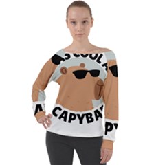 Capybara T- Shirt Be As Cool As A Capybara- A Cute Funny Capybara Wearing Sunglasses T- Shirt Yoga Reflexion Pose T- Shirtyoga Reflexion Pose T- Shirt Off Shoulder Long Sleeve Velour Top by hizuto