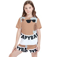 Capybara T- Shirt Be As Cool As A Capybara- A Cute Funny Capybara Wearing Sunglasses T- Shirt Yoga Reflexion Pose T- Shirtyoga Reflexion Pose T- Shirt Kids  T-shirt And Sports Shorts Set by hizuto