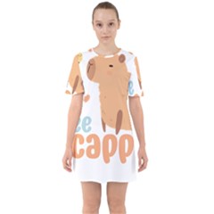 Capybara T- Shirt Bee Cappy - A Cute Capybara And A Bee Illustration T- Shirt Yoga Reflexion Pose T- Shirtyoga Reflexion Pose T- Shirt Sixties Short Sleeve Mini Dress by hizuto