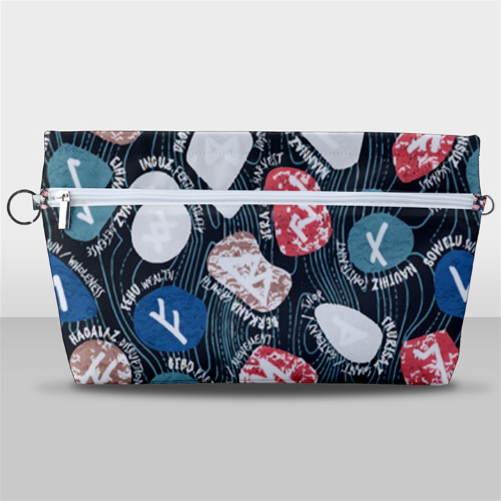 Viking Runes T- Shirt Mystical Viking Runes    Pattern    Black Background Blue Red Brown And Teal S Handbag Organizer