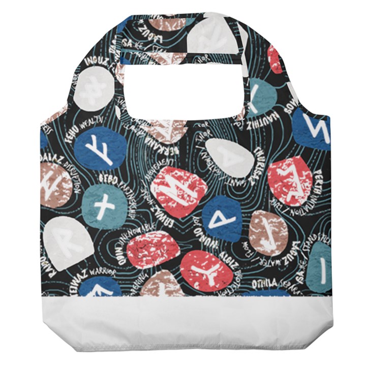 Viking Runes T- Shirt Mystical Viking Runes    Pattern    Black Background Blue Red Brown And Teal S Premium Foldable Grocery Recycle Bag