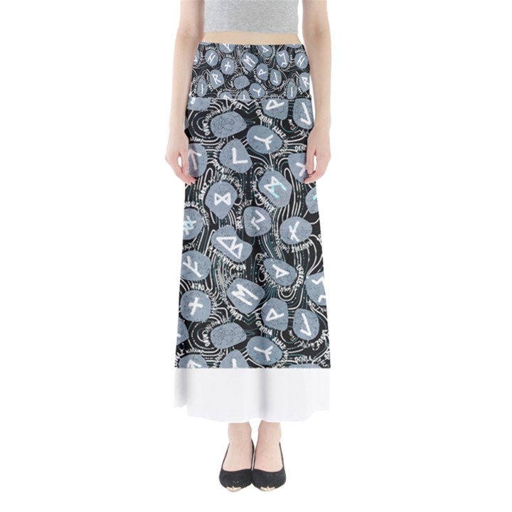 Viking Runes T- Shirt Mystical Viking Runes    Pattern    Black Background Grey Stones Neon Mint Let Full Length Maxi Skirt