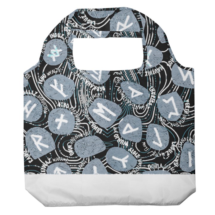 Viking Runes T- Shirt Mystical Viking Runes    Pattern    Black Background Grey Stones Neon Mint Let Premium Foldable Grocery Recycle Bag