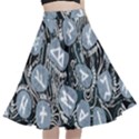 Viking Runes T- Shirt Mystical Viking Runes    Pattern    Black Background Grey Stones Neon Mint Let A-Line Full Circle Midi Skirt With Pocket View1