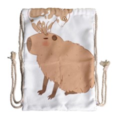 Capybara T- Shirt Cute Capybara With A Baby Goat On Its Head T- Shirt Yoga Reflexion Pose T- Shirtyoga Reflexion Pose T- Shirt Drawstring Bag (large) by hizuto