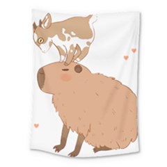 Capybara T- Shirt Cute Capybara With A Little Goat Friend On Its Head T- Shirt Yoga Reflexion Pose T- Shirtyoga Reflexion Pose T- Shirt Medium Tapestry by hizuto