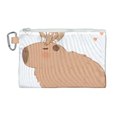 Capybara T- Shirt Cute Capybara With A Little Goat Friend On Its Head T- Shirt Yoga Reflexion Pose T- Shirtyoga Reflexion Pose T- Shirt Canvas Cosmetic Bag (large) by hizuto