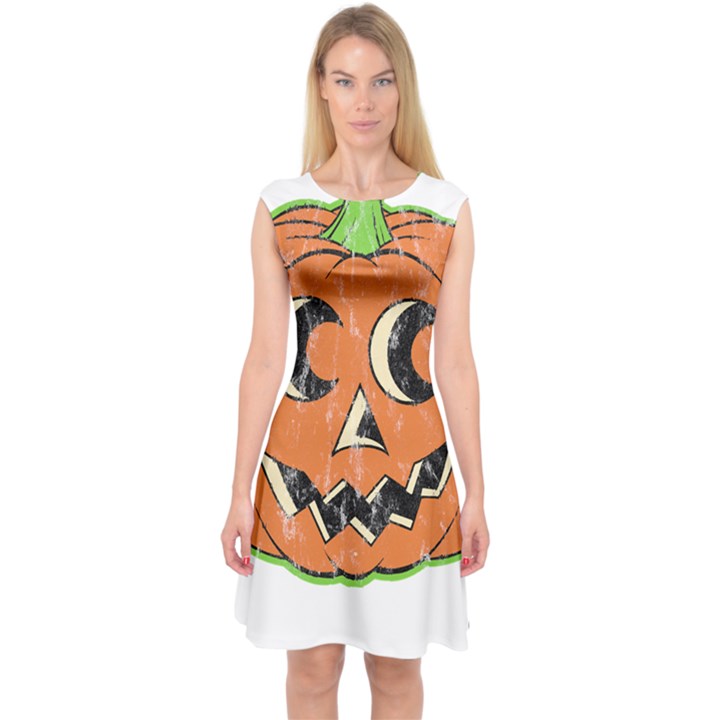 Vintage Halloween Pumpkin T- Shirt Vintage Halloween Pumpkin T- Shirt Capsleeve Midi Dress