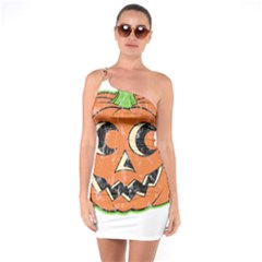 Vintage Halloween Pumpkin T- Shirt Vintage Halloween Pumpkin T- Shirt One Shoulder Ring Trim Bodycon Dress by ZUXUMI